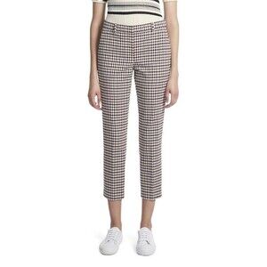 NEW Theory Treeca Ivory Portland Plaid Cropped Pants Size 10 Black Red Cream